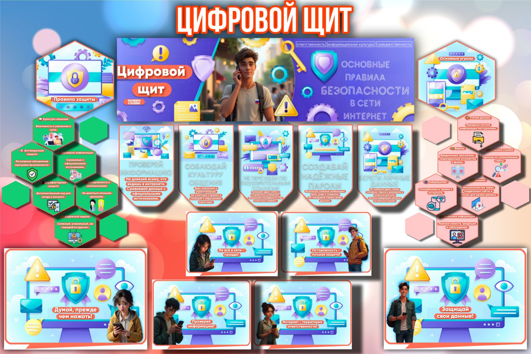 Превью шаблона Цифровой щит Основные правила безопасности в сети Интернет